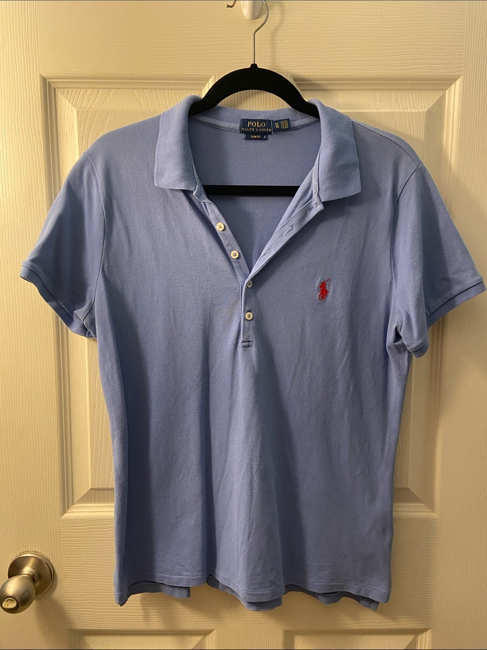 Polo by Ralph Lauren Women’s Light Blue Short Sleeve Polo with Red Pony